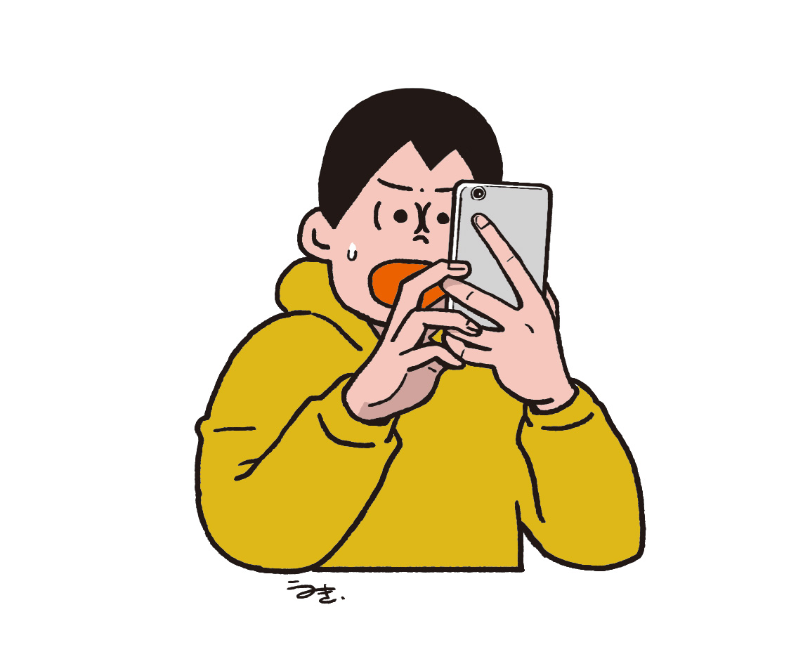 携帯持つ手描くの難しい うのき 工場長のイラスト