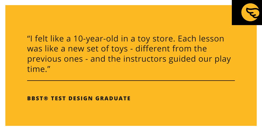 bbst_courses's tweet image. If learning new, applicable #TestingTechniques makes you feel excited, don’t miss the next #BBST #TestDesign Class. You’ll get the skills you need to play professionally with context driven testing.