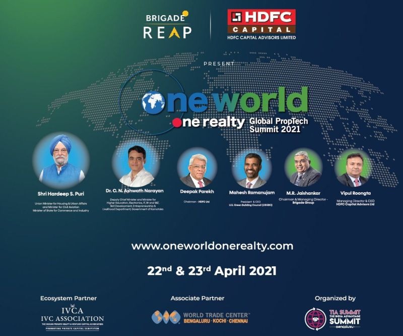 Brigade REAP is really excited to present One World One Realty, the premier, global PropTech summit, on April 22nd and April 23rd. The hybrid summit addresses the convergence of #PropTech with #sustainability and #urbanization. Register on oneworldonerealty.com.