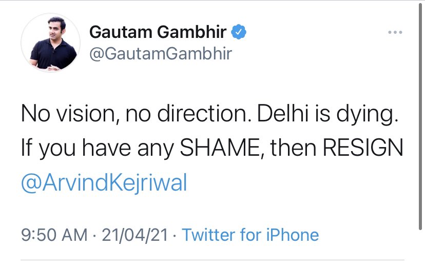 retheeshraj10's tweet photo. 1: Gambhir when Covid cases were under control in Delhi. 

2: When Covid cases out of control in Delhi. https://t.co/Hp2BeZfb7v