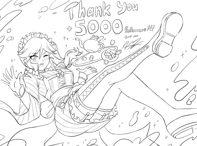 Hello to +5000 of you guys out there! Thank you all for following me on Twitter and as alittle something I drew Burnt-chan to celebrate this occasion too. It's also been 3 years since I joined Twitter now, and I had no idea how things would turn out posting here. (1/2) 