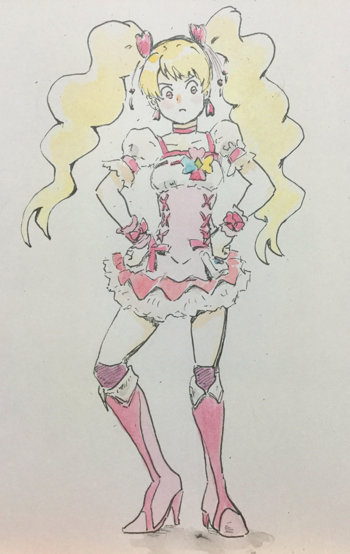 キュアピーチさん アナログ水彩 さらっと上手く描けるようになりたい ろくろおのイラスト
