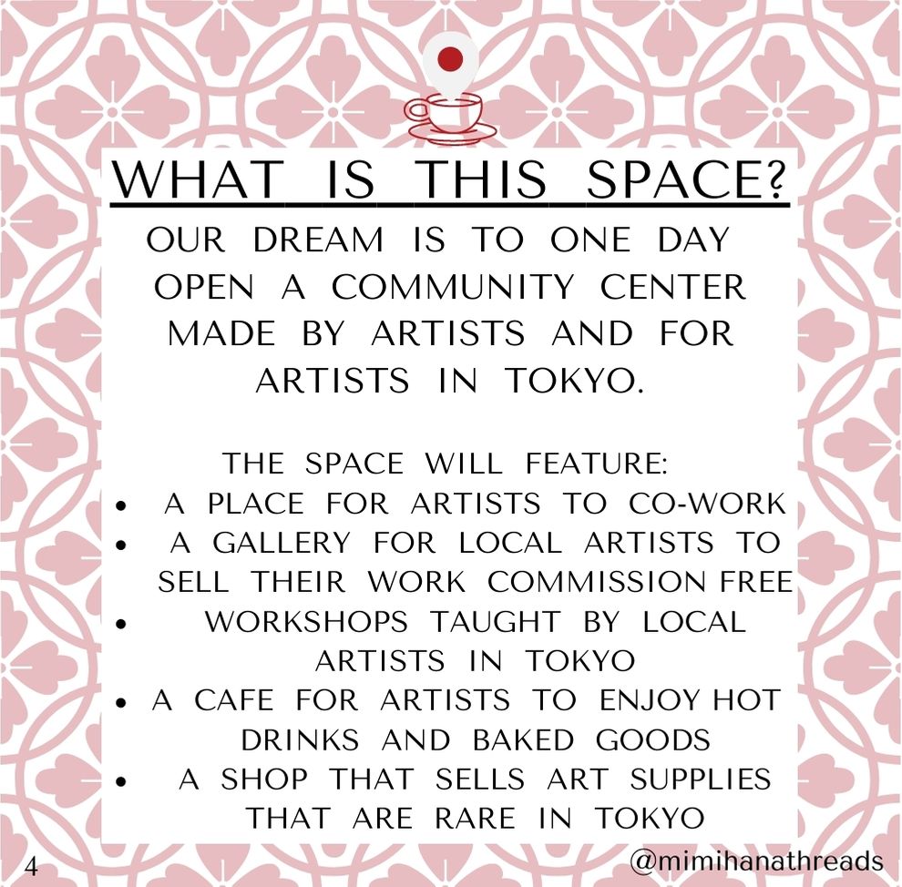 MimiHanaThreads's tweet photo. My dream is to build a Creative Community Center &amp; Cafe in Tokyo. We need a community of artists to make this dream a reality. Please, retweet this message and contact me if you're interested. @Eiko_Yamashita https://t.co/brXuSowccQ