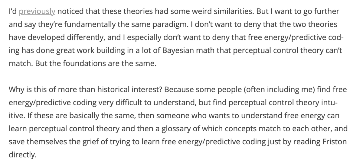 ok, later he says PCT is just a lot easier to understand than the obscure Bayesian free energy babble