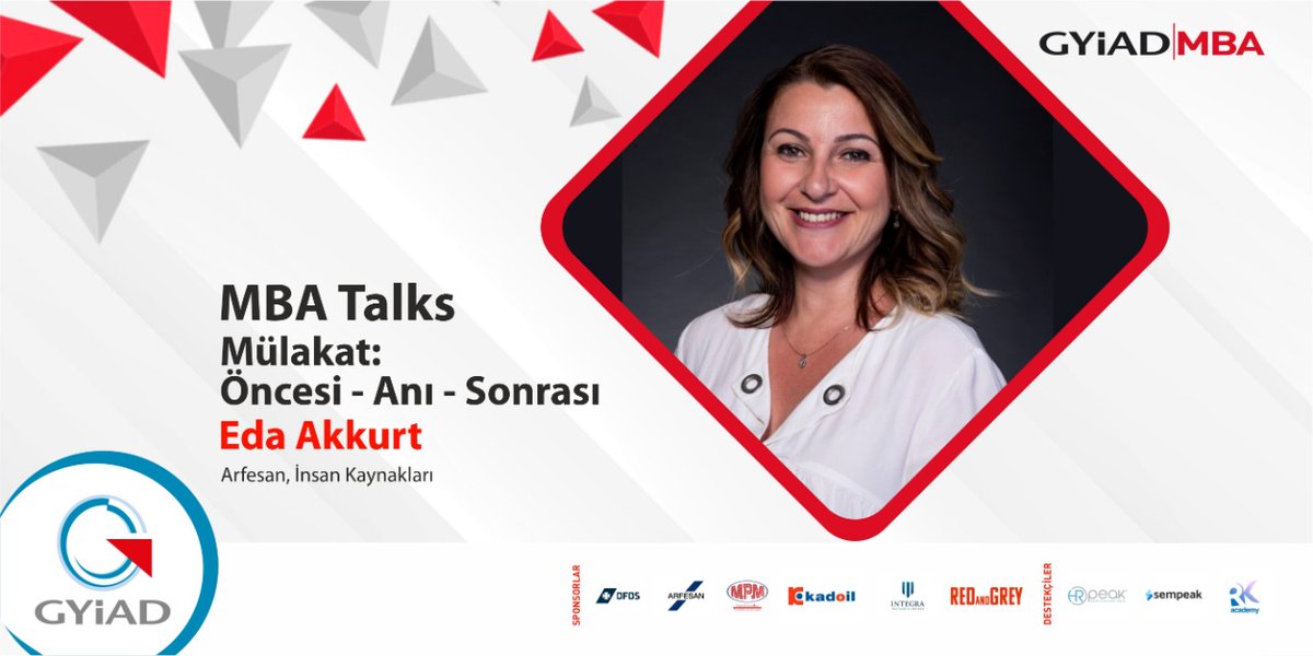 GYIAD's tweet image. GYİAD MBA programı kapsamında Arfesan İnsan Kaynakları Müdürü Eda Akkurt, MBA Talks’ta deneyimlerini öğrencilerle paylaşacak. #gyiad #mba #mbatalks