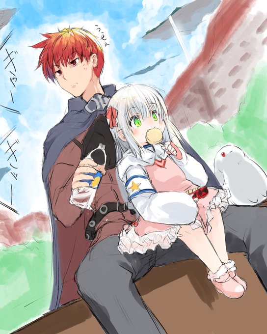 狩りの合間にもらったお菓子を食べるひなた(定位置) 