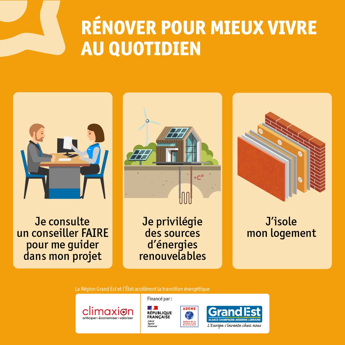 [ECO-GESTES]
Améliorer le confort chez soi, c'est possible. 

3⃣ actions pour rénover son logement. 🏠 #RénovationEnergétique 

Découvrir d'autres éco-gestes ➡ faire.avec.climaxion.fr/actualites/6-e…