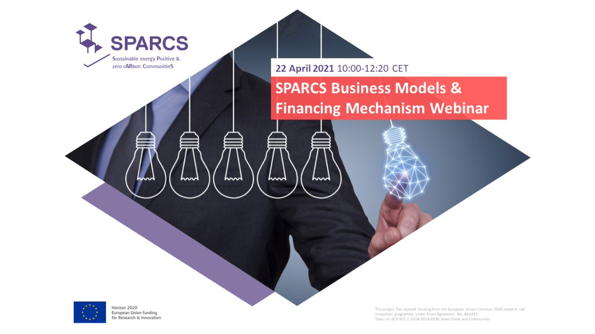 SPARCSeu's tweet photo. Today is your last day to register for our Business Models and Financing Mechanisms webinar!
Register now to learn how #SPARCS intends to set an #implementable, and #scalable #innovative business ecosystem' boosting the transformation processes 👉 https://t.co/771XQVOmO7 https://t.co/BvDviliGG4