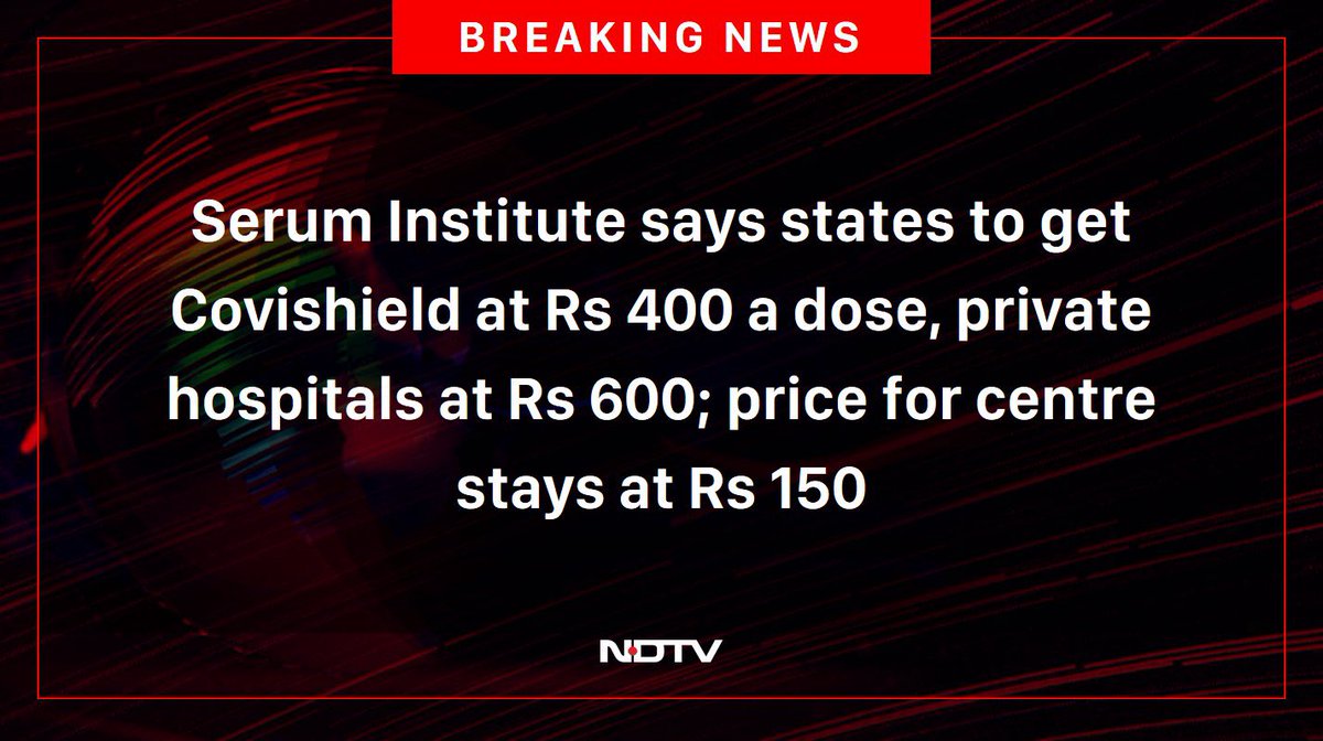 Central Govt will continue to pay Rs 150 per dose for Covishield. State govts will now be charged Rs 400 a dose. This is not cooperative federalism. This will bleed dry the already reeling state finances. Atrocious!

We demand One Nation, One Price for Centre & State governments.