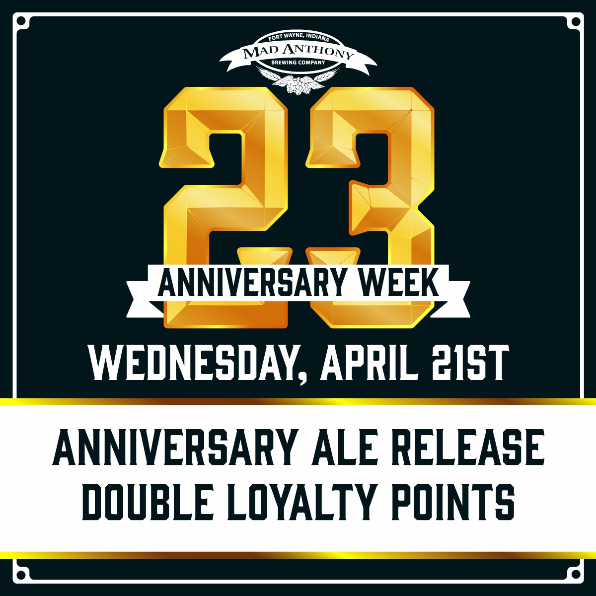 Our Anniversary Ale taps today at all locations! We're also giving Double Loyalty Points to all 2021 Mug Club Members. This year's Anniversary Ale is a substantial malty brown colored ale balanced with plenty of Simcoe and Crystal hops.