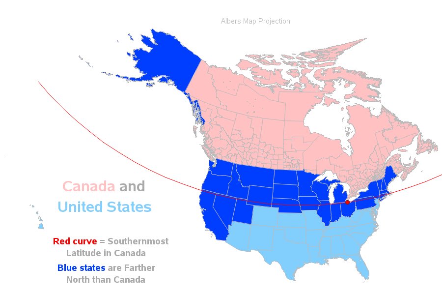 Farther north. Самая Южная точка Канады. Карта США И Канады. Канада Северная и Южная. Самая Северная точка Канады.