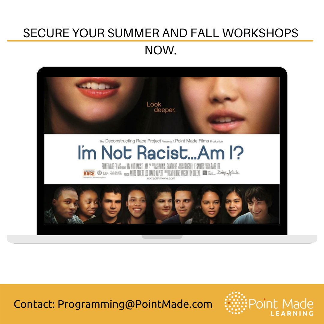 Point Made Learning (@pm_learn) on Twitter photo We are now booking Summer and Fall screenings and workshops for "I'm Not Racist... Am I?" 👉Contact programming@pointmade.com to secure your event -- we offer virtual and in-person options. 📽️Watch the trailer here: buff.ly/2OTRN40
#Racism #Documentary #Screening We are now booking Summer and Fall screenings and workshops for "I'm Not Racist... Am I?" 👉Contact programming@pointmade.com to secure your event -- we offer virtual and in-person options. 📽️Watch the trailer here: buff.ly/2OTRN40
#Racism #Documentary #Screening