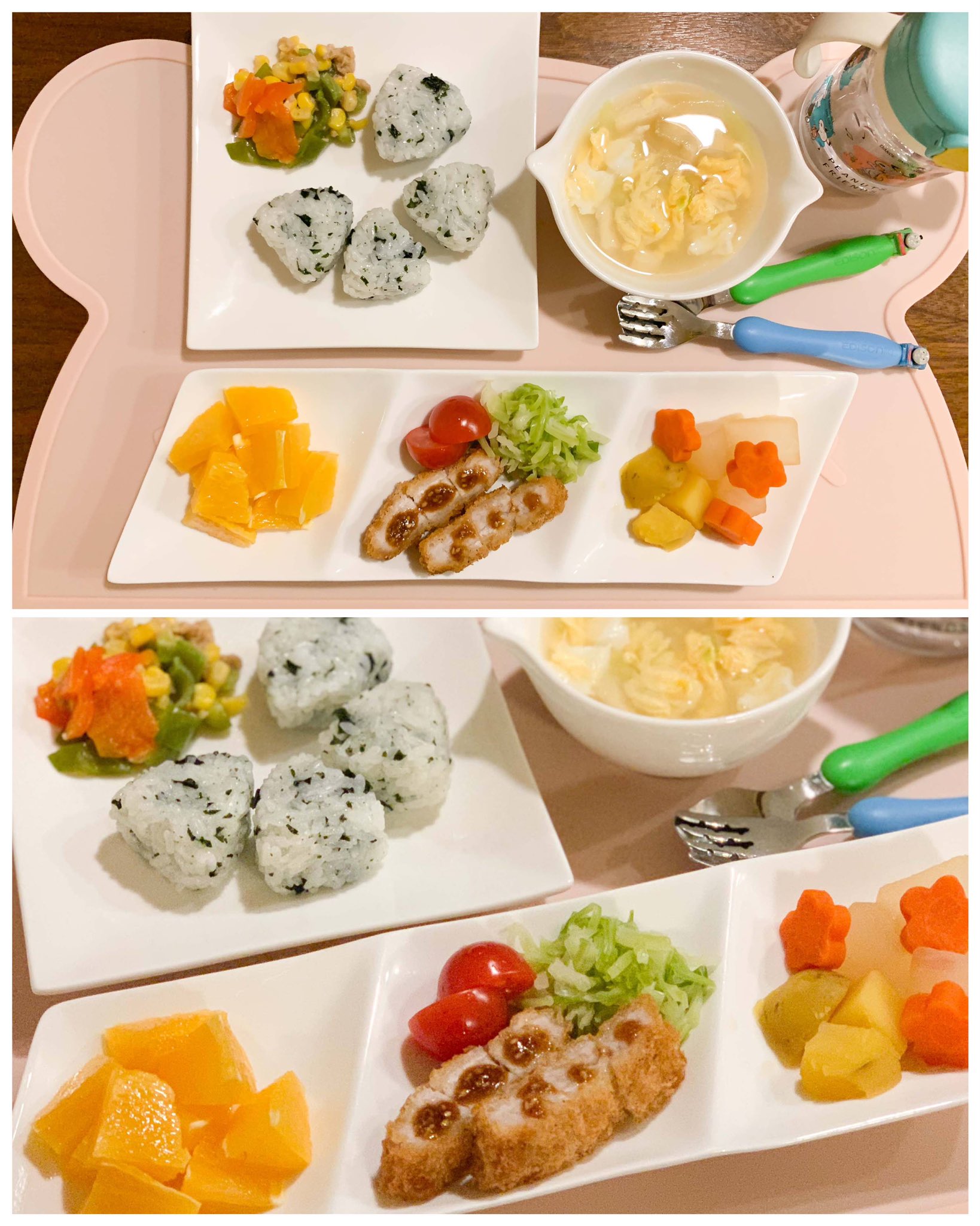 星田つまみ 4月21日の こどもごはん やわらか塩麹トンカツ 毎日毎日おいしそうにモリモリ食べてくれる兄弟にとても感謝の日々 二人のおかげで星田の夕飯がんばりスイッチが毎日ちゃんと入る 弟1歳11ヶ月 兄7歳 T Co Gvevnfg6jy