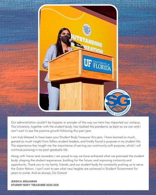 ufstudentgov's tweet photo. As this year comes to a close, the executive team has a few final words. We are grateful and humbled to have served the @uf student body this past year!

Stay tuned for a preview of the 2021-22 administration later today! https://t.co/TYjyZRVFl7