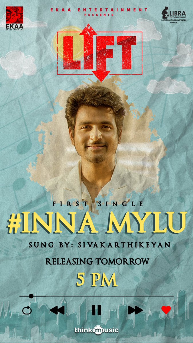 Kavin_m_0431's tweet photo. Magizchi to announce the launch of our first single for #Lift - #InnaMylu @ 5pm tomorrow, sung by our very own siva anna.. ❤️

I can't thank him enough for his support at every juncture in my life.. thanks nae.. thanks for everything @Siva_Kartikeyan 🤗🤗🤗❤️❤️❤️🙏🏼 https://t.co/KRrTW9RflJ