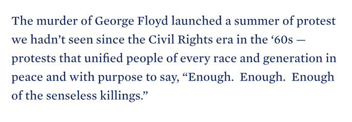 1. A few thoughts on this strange, ahistorical graf from Biden’s comments on the Chauvin trial and the Floyd protestsFirst, you do NOT have to harken back to the 60s to consider the large scale protests that last summer’s protests built on