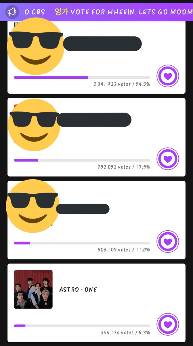 Roha ya~ let's go vote on mub3at for global voting! You can see the gap right? Let's vote together and make it to top 1 ! 🥺

#ASTRO 
#ONE
#All_Yours 
#JINJIN #MJ #EUNWOO #SANHA #ROCKY #MOONBIN
#MUB3AT
#GlobalVoting 
#AROHA