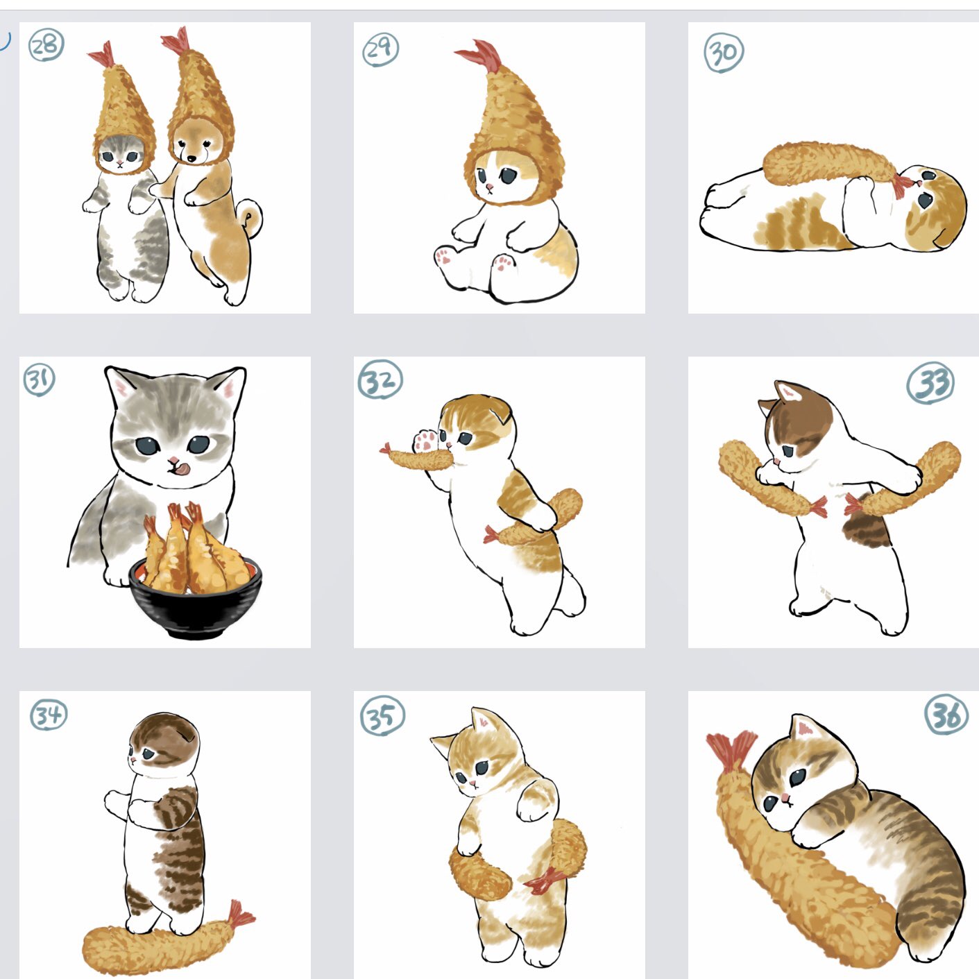 ぢゅの えびにゃんlineスタンプ作成中 後半 イラストに会う言葉を再度募集 アイデアをリプライに記載して頂けると嬉しいです 面白い擬音語も募集しております T Co Vbamawlpam Twitter