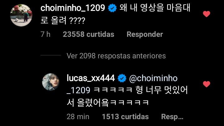 UpdateKBoys's tweet photo. A FANFIC PAI E FILHO TÁ VIVA! 
Minho do SHINee comentou na publicação do Instagram do Lucas do Wayv (NCT).

Minho: 'Quem permitiu que postasse um vídeo meu sem minha permissão?'
Lucas: 'Hahahahah, achei tão legal que postei!'

Vocês acham eles parecidos? https://t.co/zNdDuT1a8A