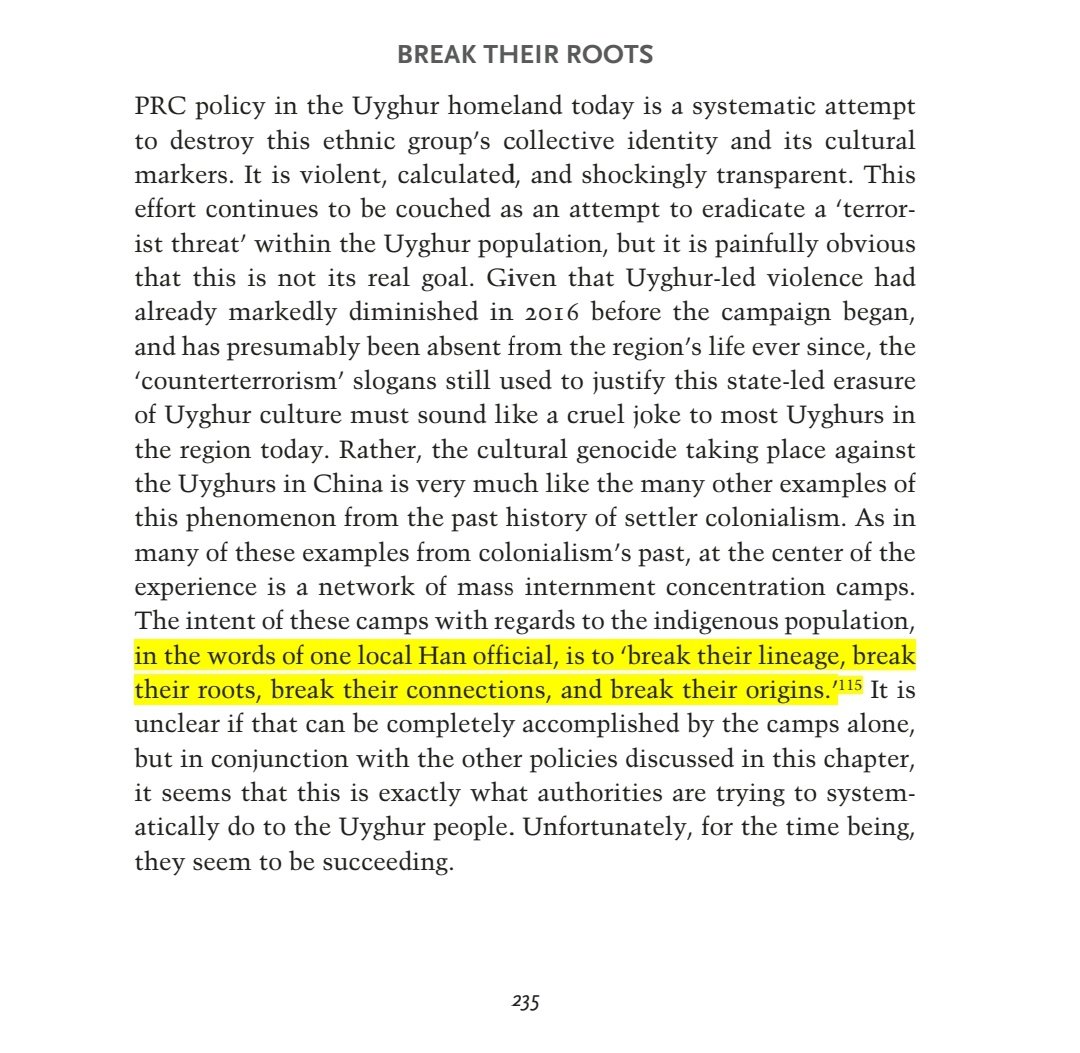 The "Break their lineages" statement to be originating from a Han official isn't even warrented by the soure Roberts cited in his book. So where did he get that from? https://www.afp.com/en/inside-chinas-internment-camps-tear-gas-tasers-and-textbooks