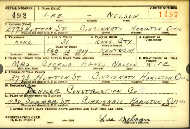 NvrForgetCinci's tweet photo. #WeRemember PVT Lee Nelson originally of Knox County, KY &amp; then of Linwood. He was married to Ceclia before enlisting. He worked as a laborer with Crosley &amp; Denker Construction. He served in the 351 Infantry &amp; was #KIA 20 May 1944. He is buried at Mt Moriah Cemetery. #WWII https://t.co/fGWxsGwHKS