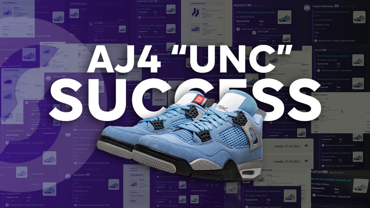 ShinobiScripts's tweet photo. Recap | AJ4 "UNC" 📅 

👉 Shinobi just CRUSHED the highly anticipated AJ4 "UNC" release! 

How did you do? Let us know in the comments, we'll give a few keys out. 🎁 https://t.co/AjyT7iwjGW