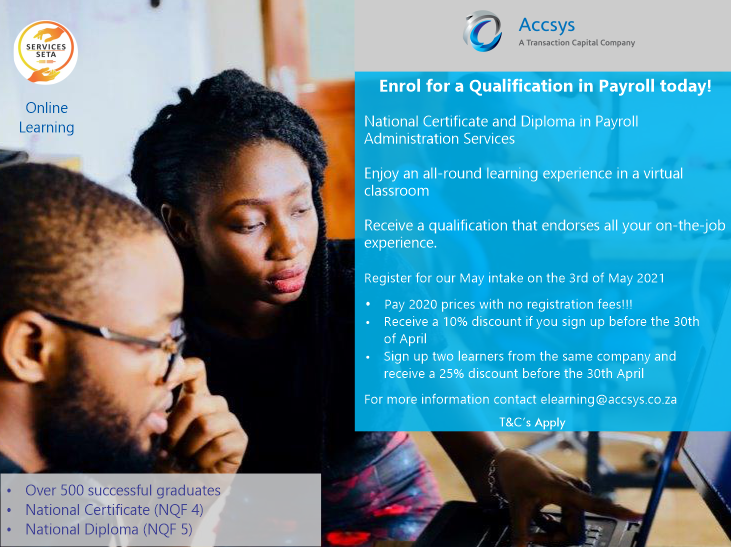 AccsysPeopleMan's tweet photo. Enrol for an accredited qualification in Payroll today, enjoy an all-round learning experience in a virtual classroom environment. #elearning https://t.co/B3EikT2PxK