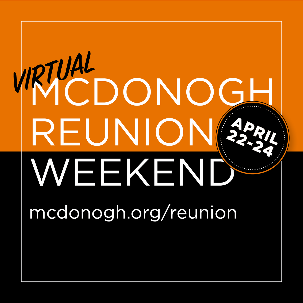 We are excited to connect with the 400+ alumni and friends who registered for Virtual Reunion Weekend which kicks off tomorrow with events through Saturday. Visit mcdonogh.org/reunion at any time to see the full schedule and sign up to receive links to access individual events