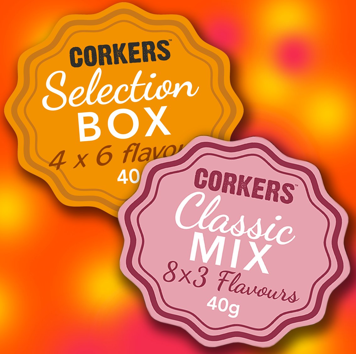 SELECTION BOX: 40g pkts of Cheddar Cheese &amp; Chive, Duck &amp; Hoisin Sauce, Simply Sea Salt, Sea Salt &amp; Black Pepper, Sea Salt &amp; Cider Vinegar, Sweet Thai Chilli.
CLASSIC MIX: 40g pkts of Cheddar Cheese &amp; Chive, Simply Sea Salt and Sea Salt &amp; Cider Vinegar.
shop.corkerscrisps.co.uk/product-catego…