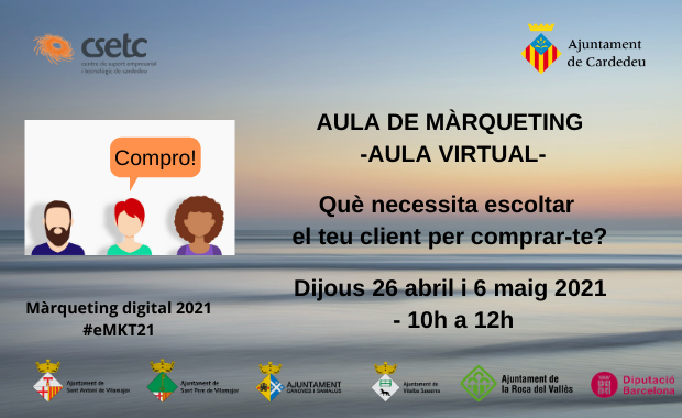 Què necessita escoltar el teu client per comprar-te? Treballa converses intel·ligents per captar clients amb <a href="/yolandatarango/">yolandatarango</a> 
✏️Inscripcions: csetc.cat/2021/04/que-ne…
<a href="/savilamajor_cat/">Ajuntament SAV</a> <a href="/ajspvilamajor/">Ajuntament Sant Pere de Vilamajor</a> <a href="/canovesisamalus/">ajcanovesisamalus</a> <a href="/LaRocaV/">Ajuntament de la Roca del Vallès</a> #ajvilalbasasserra <a href="/ajcardedeu/">Ajuntament Cardedeu</a> #csetc #eMKT21