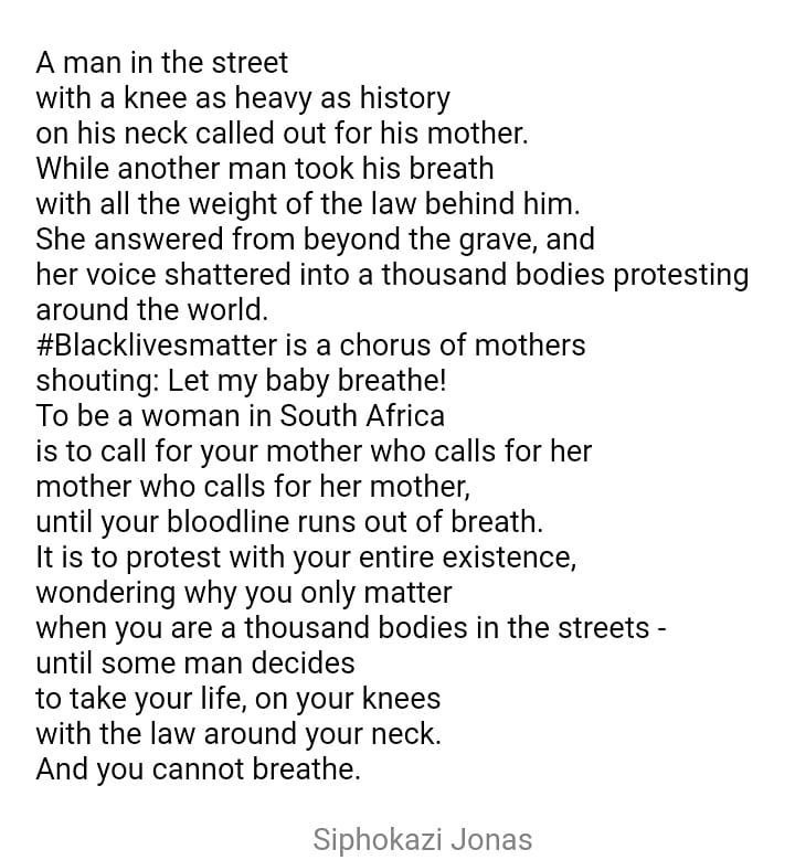 Someone on IG reminded me of something which I wrote for South Africa and thinking about some delicate connections to the #GeorgeFloyd protests last year... Thinking about #LindaniMyeni as well.
#chauvinverdict