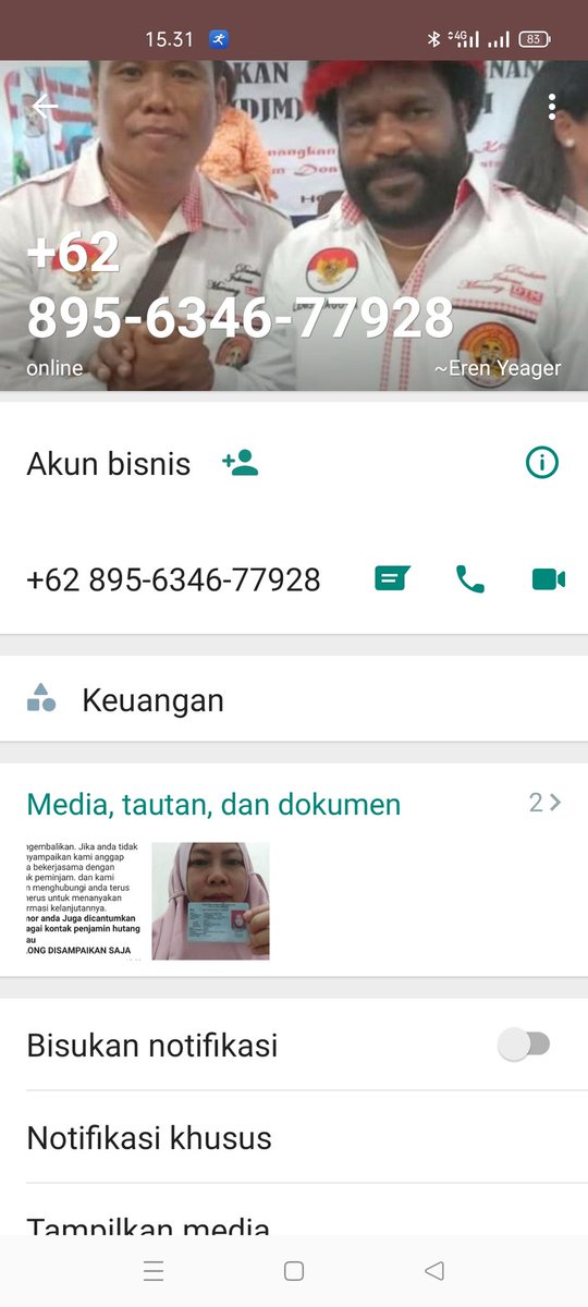minigoldplg's tweet photo. Berurusan jg dg tukang tagih seperti ini.. bisa2nya gak kenal tp nomor hp dijadikan penjamin hutang..
Tolonglah pak Polisi devisi cybercrime ditindaklah orang2 spt ini, krn sudah melakukan tindakan tidak menyenangkan..
Cc @DivHumas_Polri https://t.co/LrJMu9AmoH
