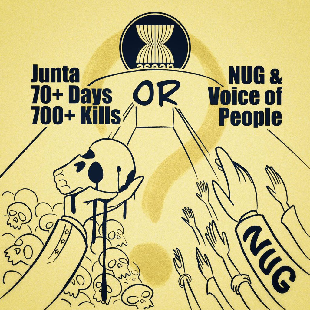 butterflythiri's tweet photo. Military Junta has killed over 700 civilians within 70 days of coup in Myanmar. People of Myanmar urge ASEAN to invite our legitimate government NUG to the ASEAN summit, listen to our voices and end the atrocities immediately.#RejectDictatorship #SupportNUG #ASEANsummit https://t.co/S6eREspHMC