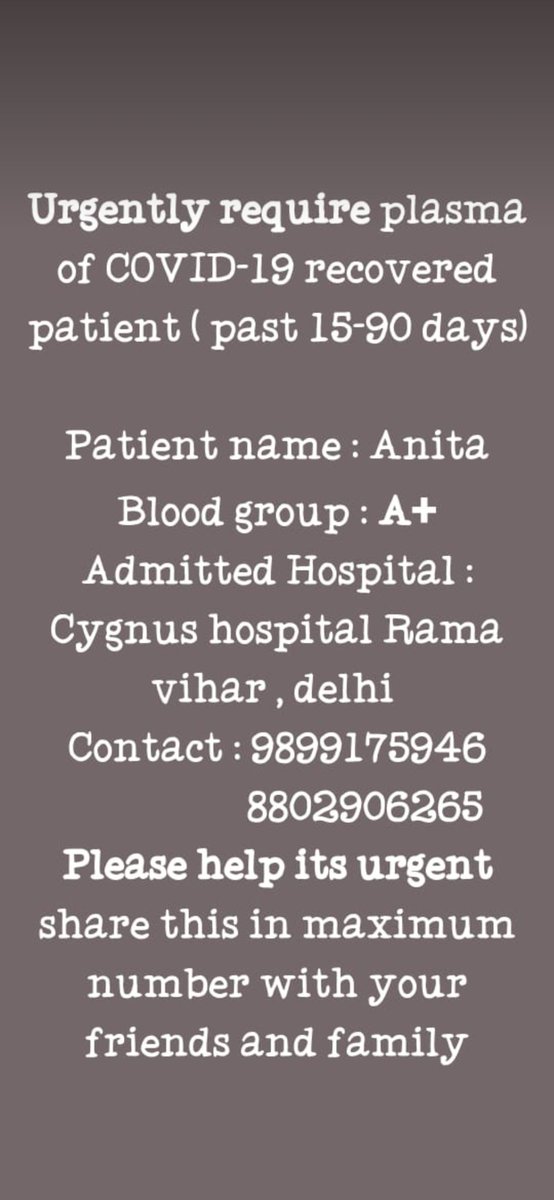 manishsingh1820's tweet photo. @bhatiaanchal29 Urgent Requirement any blood group. https://t.co/H7OlLmkf6w