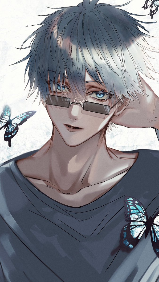 gojou satoru 1boy male focus blue eyes solo short hair bug sunglasses  illustration images