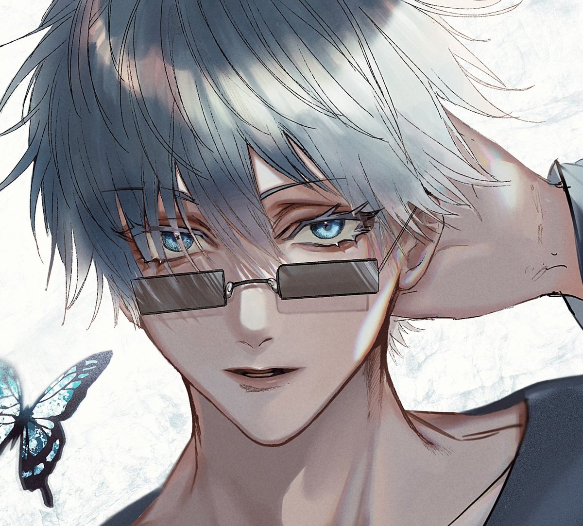 gojou satoru 1boy male focus blue eyes solo short hair bug sunglasses  illustration images