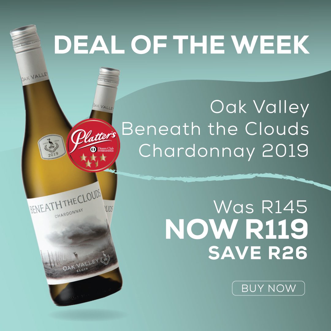 getwine's tweet photo. Our deal of the week is the @oakvalleywines Beneath the Clouds Chardonnay 2019, rated 4½ stars in the 2021 Platter-Guide ✨
Buy this beautiful Chardonnay from the Elgin region for only R119 - https://t.co/MNV64IRbbB
#WineWednesday
#Getwinedelivery
#dealoftheweek
#Getwine https://t.co/k4JEu9VdW0
