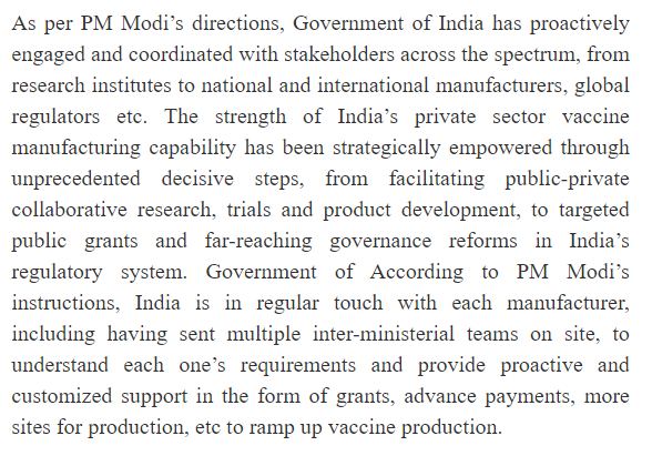 A twitter thread Subject:  #India's  #Covid vaccination strategyThe details of the latest policy changes are in this press release:  https://www.pib.gov.in/PressReleasePage.aspx?PRID=1712710 from  @MoHFW_INDIA Let's ignore for a minute the repeated hagiographic references to  #PMModi (see pic).