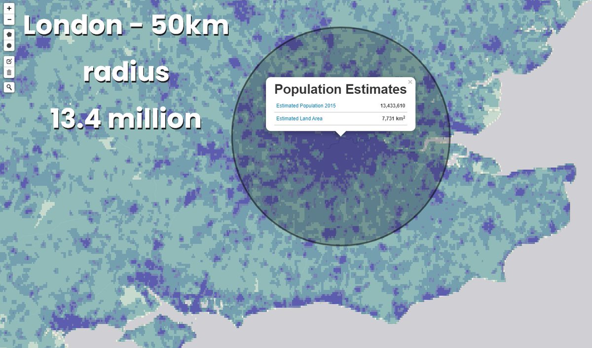 are there really a zillion people in Tokyo and not a zillion in London? That question can be answered using a simple but powerful tool like NASA's population estimator - e.g. here's what you get of you draw roughly 50km radius circles in Tokyo and London  https://sedac.ciesin.columbia.edu/mapping/popest/gpw-v4/