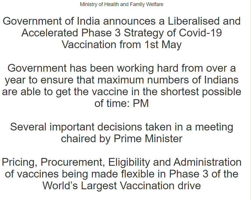 Here are rthe headlines in screen shots: Note how no opportunity is lost to plug "Worlds largest vaccination programme"