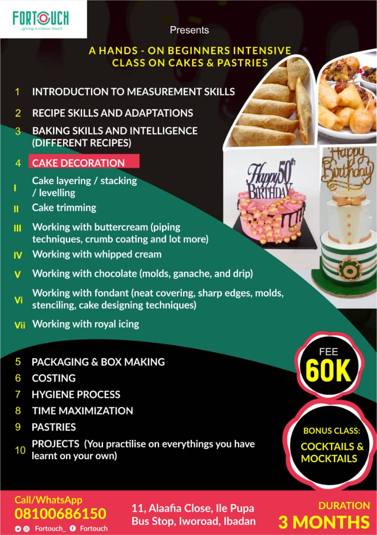 fortouchcakes's tweet photo. One of the best decision anyone can make is to be a better version of yourself 🤞🤞

Our three month internship program is for beginner and intermediate student

Have you signed up for our beginners class? If No, Then You Should
Here are few reasons you need this class..... https://t.co/qKWTCQW22P
