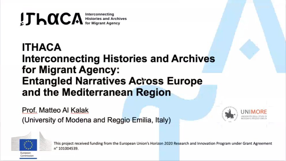  #BRIDGES is not alone! We have  #SisterProjects also focusing on  #migration narratives from different perspectives. Now, Roy Sommer presenting the Crises as  #OPPORTUNITIES project & Matteo Al KalaK introducing  #ITHACA: Interconnecting Histories and Archives for Migrant Agency.