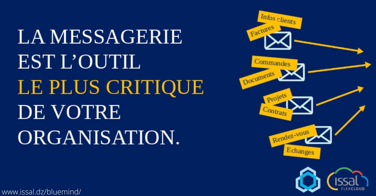 issal's tweet image. NE PRENEZ PLUS DE RISQUES AVEC VOTRE VIEUX SERVEUR OU AVEC UNE MESSAGERIE DÉPASSÉE !
BlueMind vous permet de choisir une messagerie souveraine qui satisfait vos utilisateurs, MESSAGERIE 100% CLOUD EN ALGÉRIE
issal.dz/bluemind

#BLUEMIND #ISSAL #MESSAGERIECOLLABORATIVE