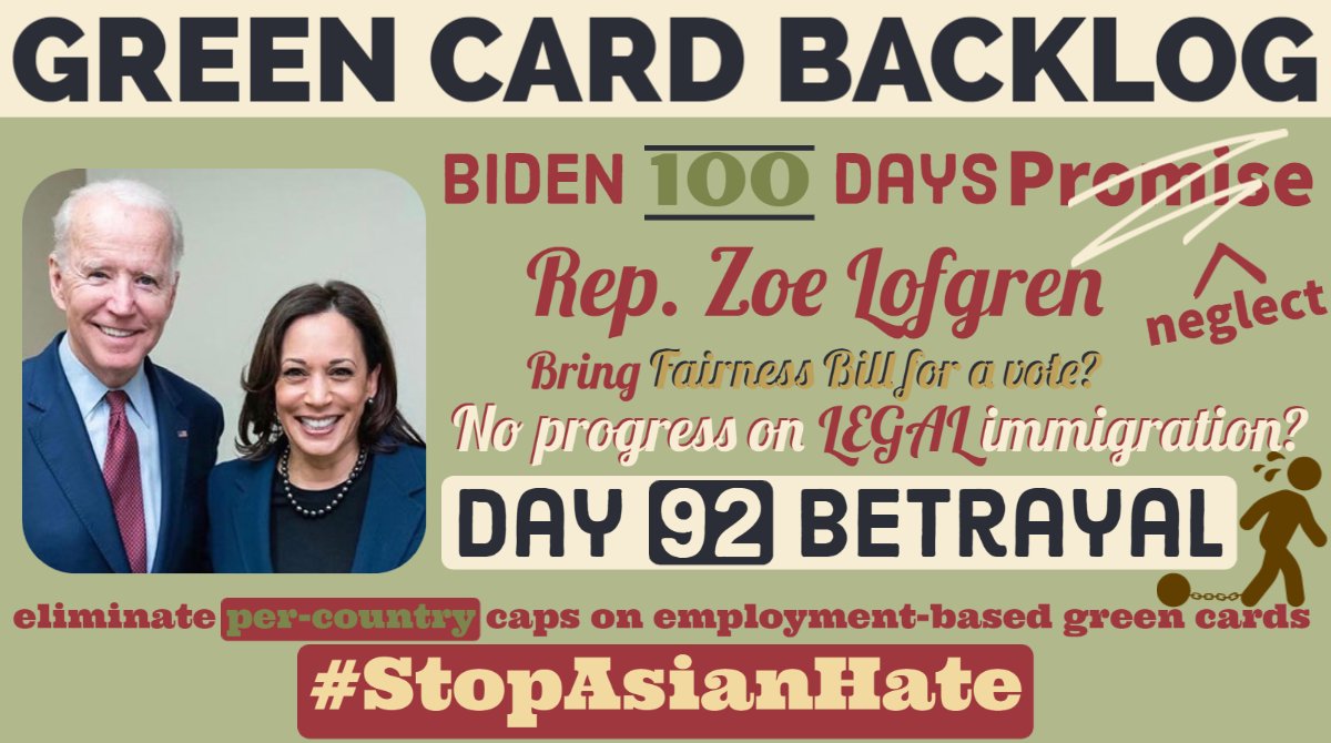 #StopAsianHate 92 days of <a href="/WhiteHouse/">The White House</a> neglect. NO progress helping Asian families in #GreenCardBacklog. <a href="/POTUS/">President Donald J. Trump</a> prioritize #Immigration to recapture unused green cards &amp; remove country caps. <a href="/VP/">Vice President JD Vance</a> <a href="/PressSec/">Karoline Leavitt</a> @WHCOS <a href="/SecMayorkas/">ARCHIVED: Secretary Alejandro Mayorkas</a> <a href="/UrJaddou/">Ur Mendoza Jaddou</a>
<a href="/RepZoeLofgren/">Rep. Zoe Lofgren</a> Bring Fairness Bill for a vote.