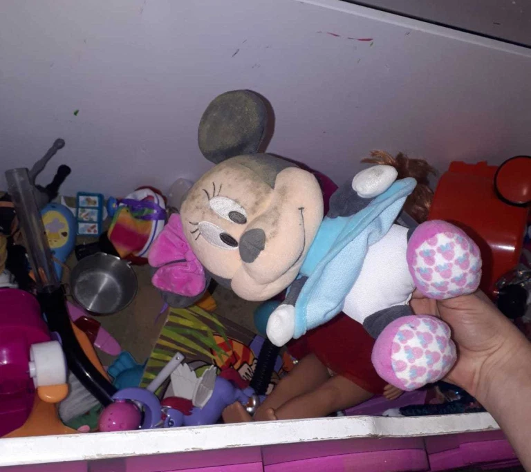 The situation has since become so bad in five-year-old Hope’s bedroom that she is sleeping on a mattress in the living room after her new bed became ‘caked’ in spores within a month.Hope's toys also have to be regularly replaced due to mould exposure.