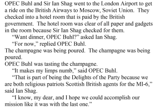 Operation Espionage is the first time we hear about the Delights of the Party and it won't be the lastRoger's bio now claims he's a journalist for the London Times