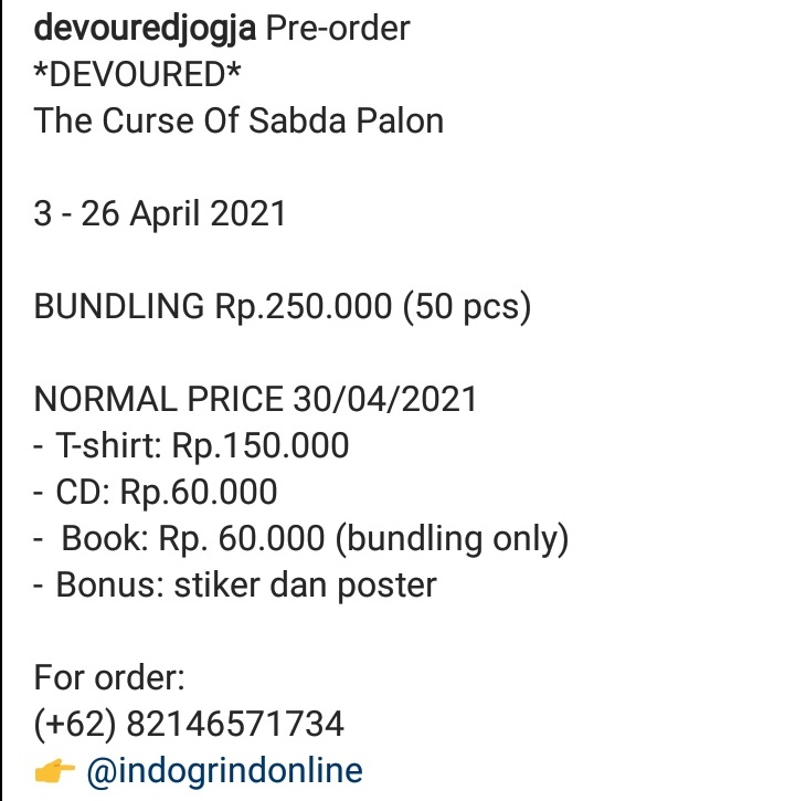 Hanya tentang mantra getih.

<a href="/DevouredBand/">DEVOURED</a>
The Curse Of Sabda Palon
#DeathHeads
#SabdaPalon