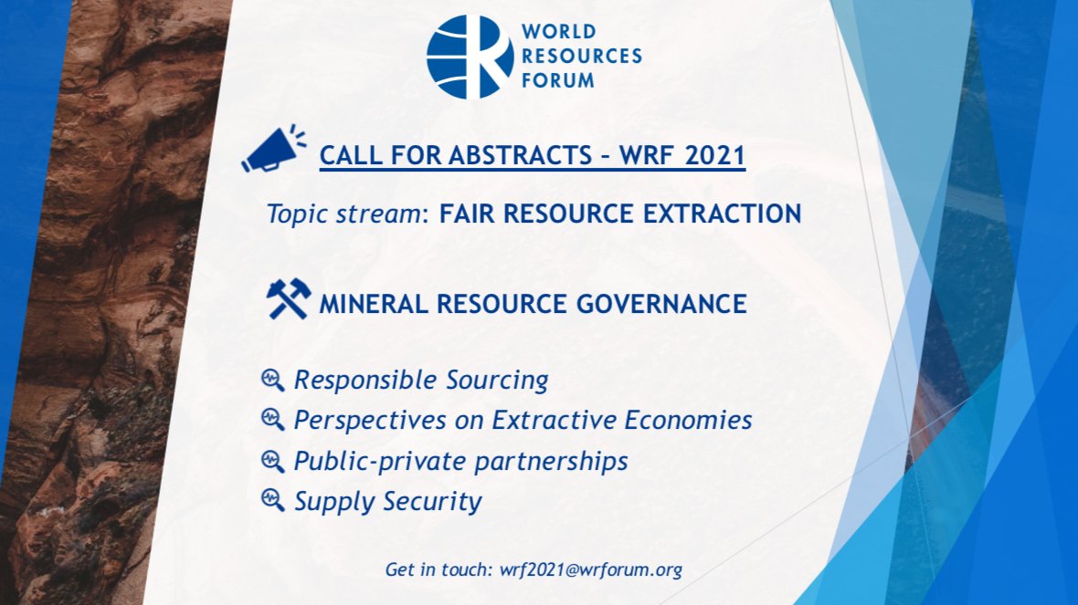 Modern societies are dependent on mineral-based products, making it a priority to have a safe, clean, fair and secure global supply of #minerals.Without good #governance, this can't be achieved. 

Are you researching these topics? 
➡️Apply to our CFA: wrf2021.wrforum.org/scientific-ses…