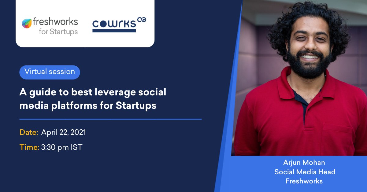 FreshworksInc's tweet photo. "Social media is about content, context, and setting."

Join our social media lead @arjunmohan89 on April 22 as he talks about the ‘Freshworks formula' to social media.

Hosted by @CoWrks and #FreshworksForStartups:  https://t.co/avuBCfLrD4 https://t.co/PNRkydTDge