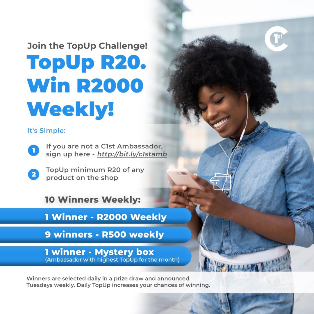 Carry1st_Trivia's tweet photo. TopUp Challenge still ongoing till the end of April!
💸TopUp R20. Win R2000 weekly!

It’s Simple:
1. If you are not a C1st Ambassador, sign up here - https://t.co/45nVzJkyGg
2. TopUp minimum R20 of any product on the shop https://t.co/S7Bsbn7d24